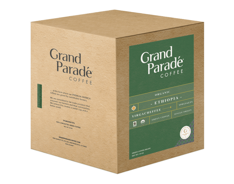 Grand Parade Coffee USDA Organic Ethiopian Yirgacheffe natural process Unroasted coffee Beans. Raw arabica single origin African coffee with similar flavor profile to Sidamo, Harare, Guji. Premium green coffee beans for specialty coffee and home roasters for roasting to light, medium, dark or espresso roast. Shop online coffee in bulk wholesale 25, 50, 100 lbs. Bright like Kenya AA coffee.