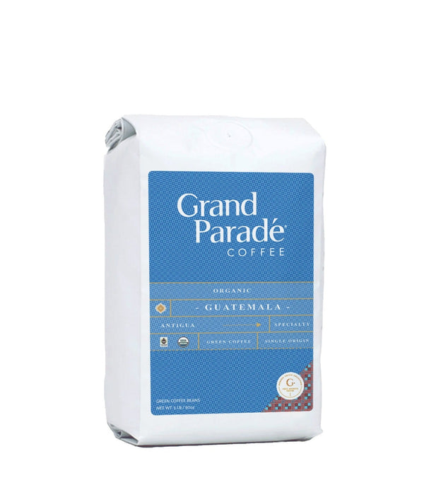 Grand Parade Coffee, organic Guatemala Antigua unroasted coffee beans. Specialty arabica Guatemalan green coffee beans with tropical fruit flavors and caramel notes. Shop online 3lbs, 5 Lb or 10 pounds sampler green coffee. Home coffee roasters will enjoy roasting this Central American single origin coffee. Home coffee roasters will enjoy roasting this raw coffee.